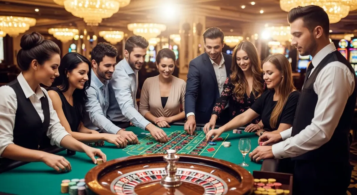 Roulette Live Ludzie grający w ruletkę przy stole w kasynie