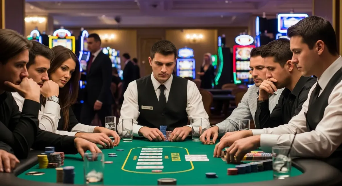 Roulette Live Gracze pokera przy stole z krupierem w kasynie