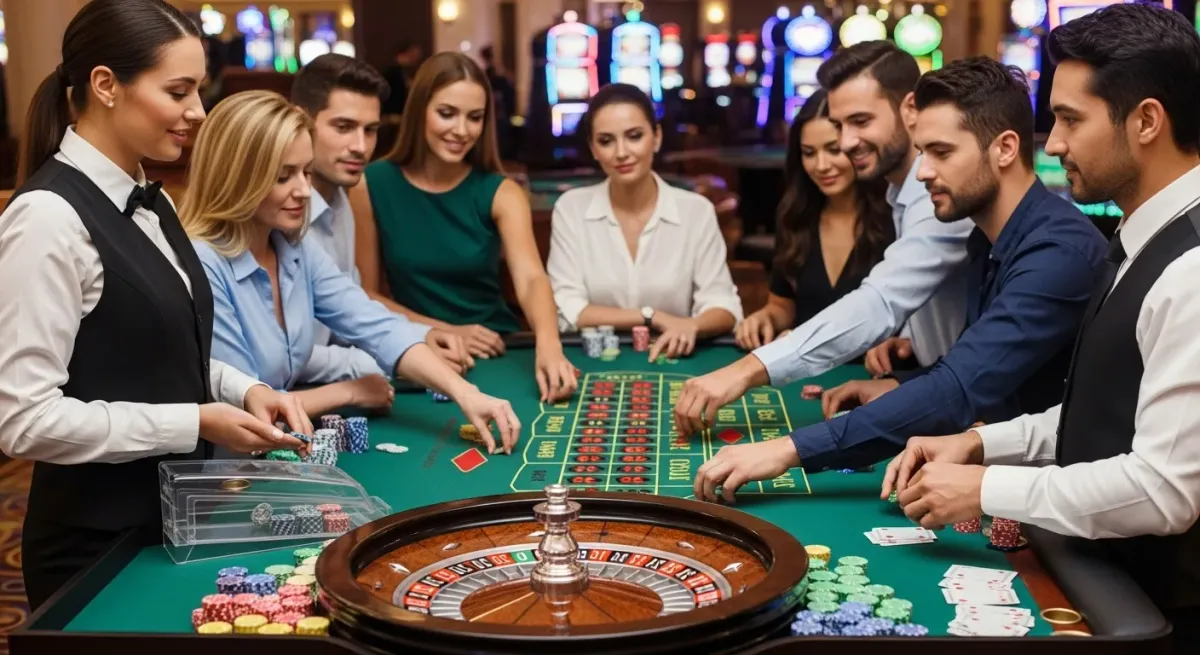 Roulette Live Ludzie grający w ruletkę w kasynie z krupierem