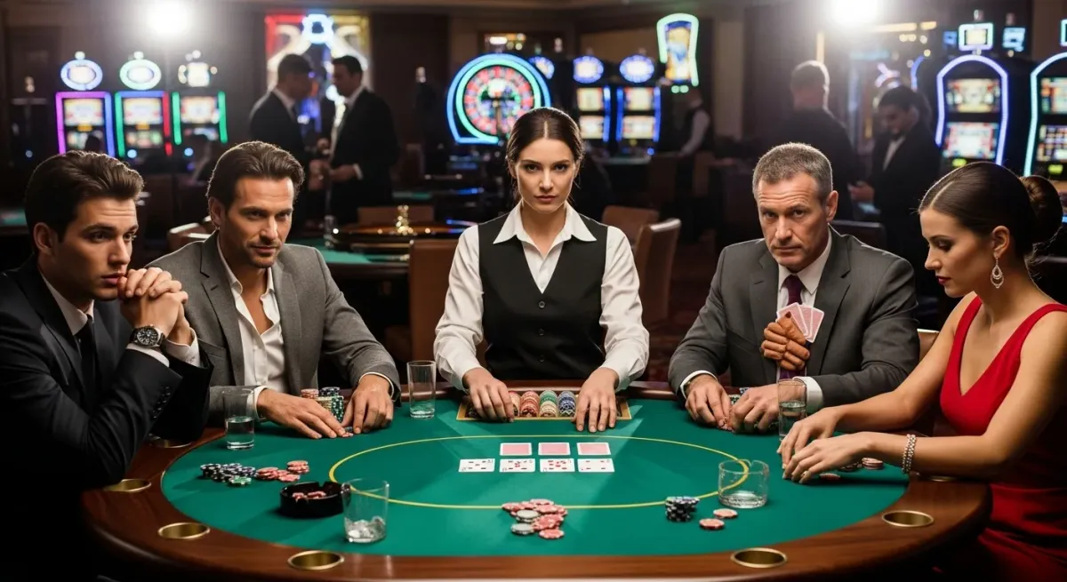 Roulette Live Ludzie grający w pokera przy stole w kasynie