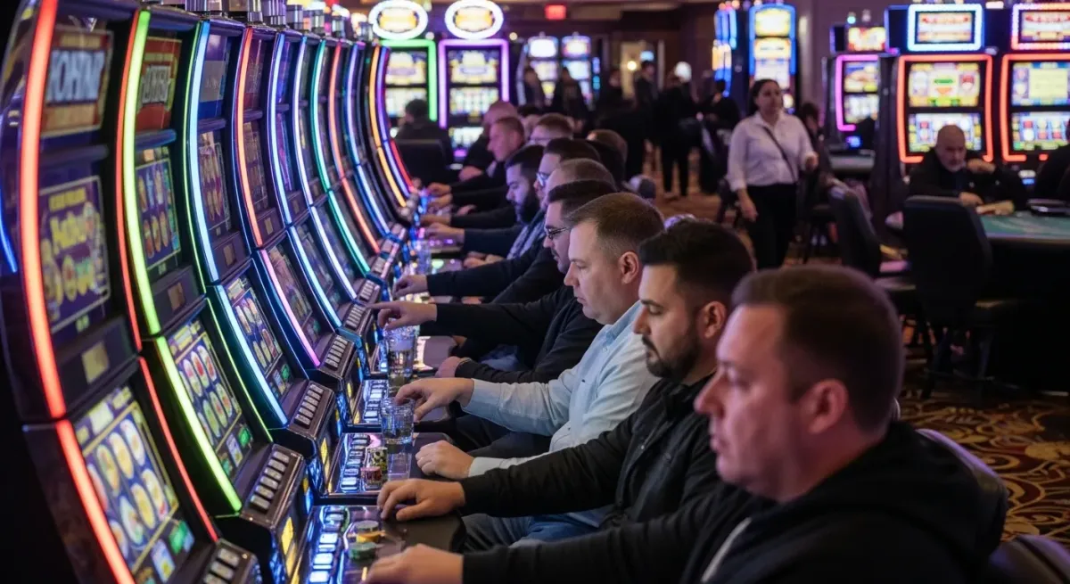 Roulette Live Mężczyźni grający na automatach do gier w kasynie